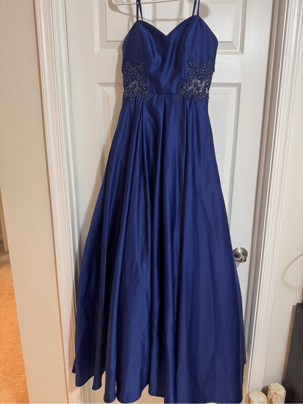 Blondie Nites Royal Blue Beaded Spaghetti Strap Formal Dress